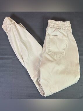 SPANX Stretch Twill Pants Women’s Medium Cream Ankle Zip Utility Skinny
